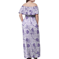 Anthurium Pikake Ti Leaf Palaka Family Matching Off Shoulder Maxi Dress and Hawaiian Shirt Purple Version LT01 - Polynesian Pride