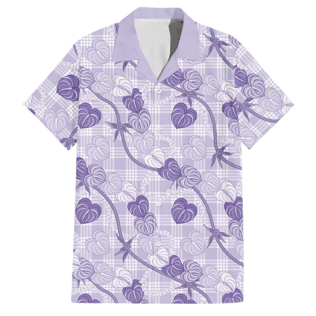 Anthurium Pikake Ti Leaf Palaka Family Matching Off Shoulder Short Dress and Hawaiian Shirt Purple Version LT01 Dad's Shirt - Short Sleeve Purple - Polynesian Pride