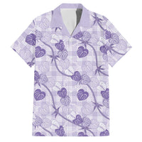 Anthurium Pikake Ti Leaf Palaka Family Matching Off Shoulder Short Dress and Hawaiian Shirt Purple Version LT01 Dad's Shirt - Short Sleeve Purple - Polynesian Pride