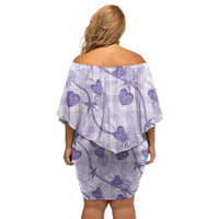 Anthurium Pikake Ti Leaf Palaka Family Matching Off Shoulder Short Dress and Hawaiian Shirt Purple Version LT01 - Polynesian Pride