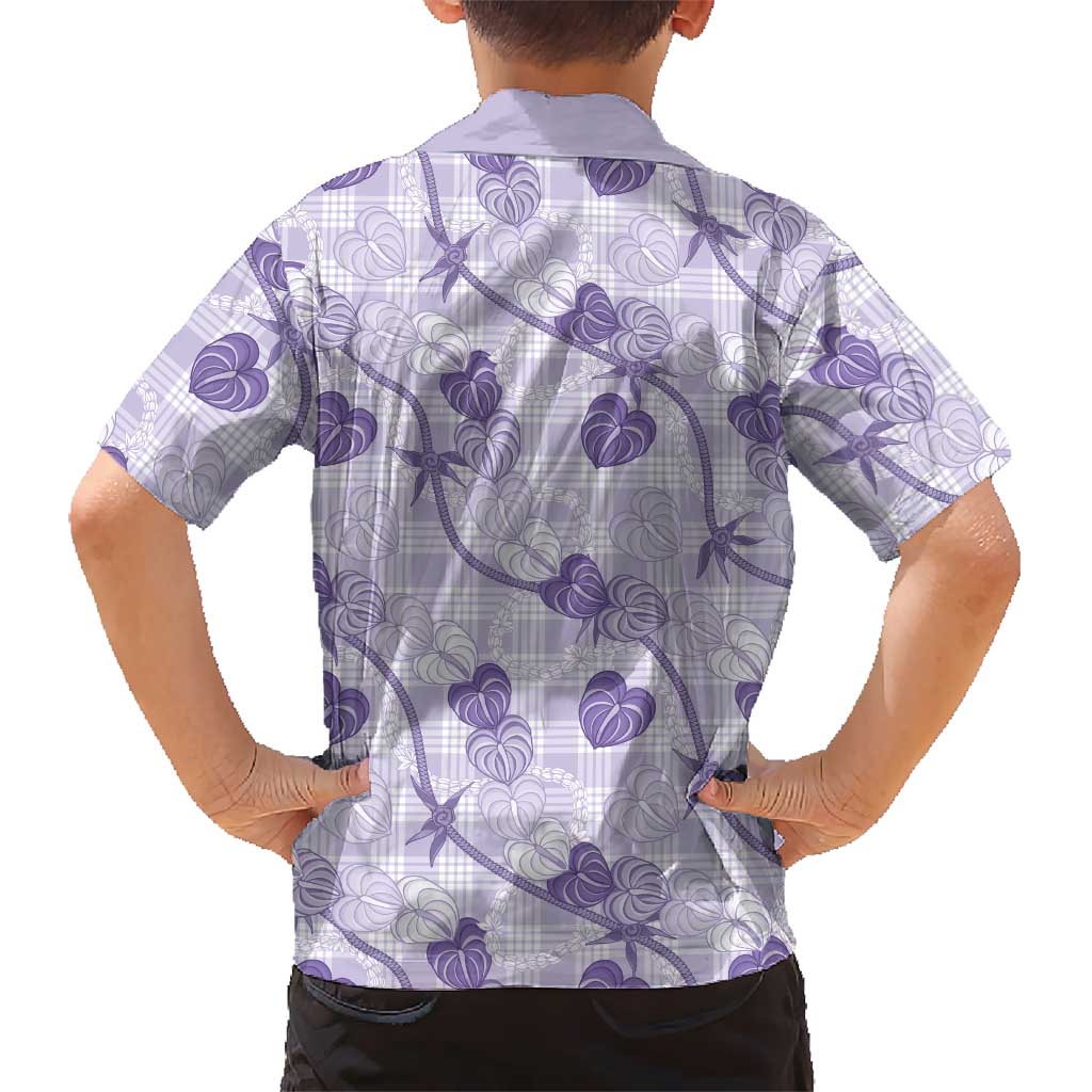Anthurium Pikake Ti Leaf Palaka Family Matching Short Sleeve Bodycon Dress and Hawaiian Shirt Purple Version LT01 - Polynesian Pride
