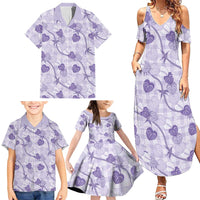 Anthurium Pikake Ti Leaf Palaka Family Matching Summer Maxi Dress and Hawaiian Shirt Purple Version LT01 - Polynesian Pride
