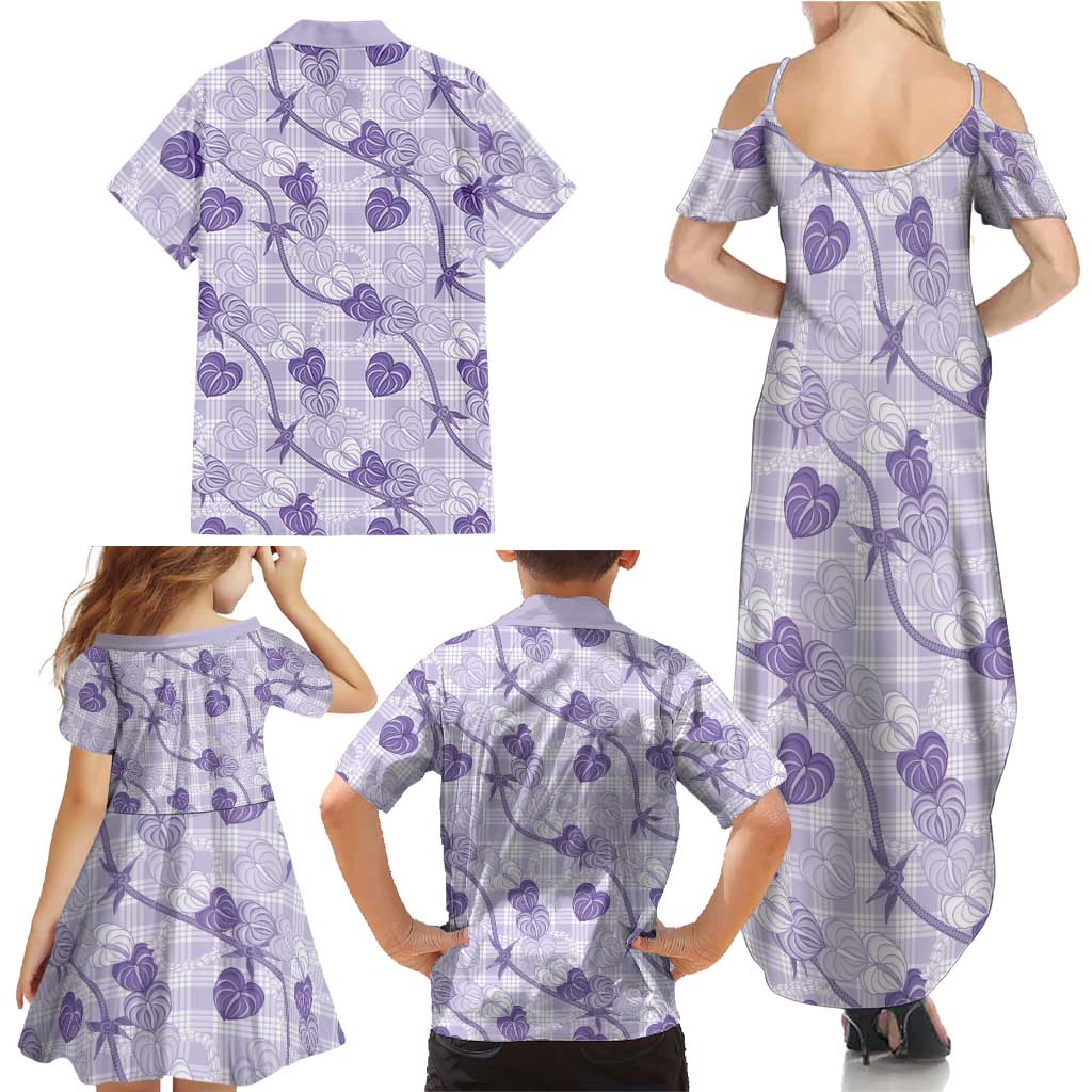 Anthurium Pikake Ti Leaf Palaka Family Matching Summer Maxi Dress and Hawaiian Shirt Purple Version LT01 - Polynesian Pride