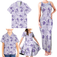 Anthurium Pikake Ti Leaf Palaka Family Matching Tank Maxi Dress and Hawaiian Shirt Purple Version LT01 - Polynesian Pride
