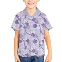 Anthurium Pikake Ti Leaf Palaka Kid Hawaiian Shirt Purple Version