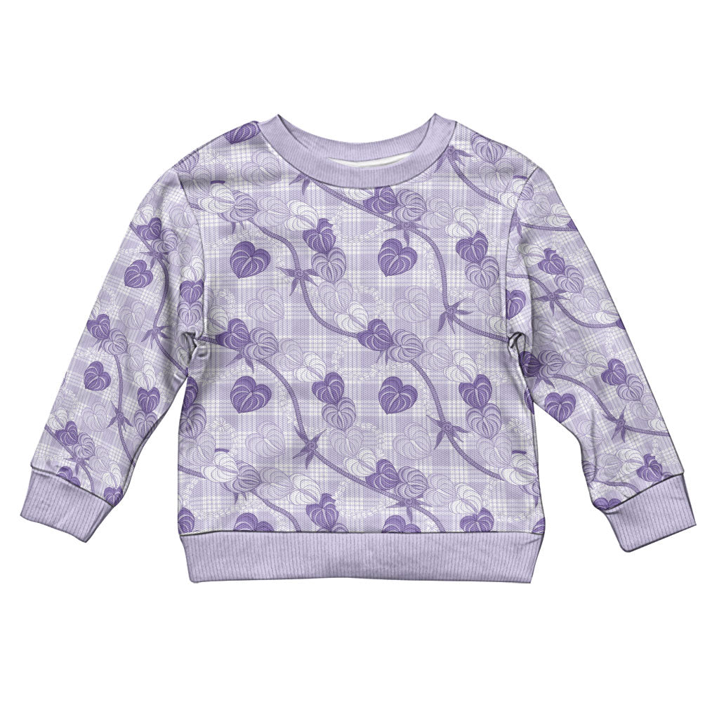 Anthurium Pikake Ti Leaf Palaka Kid Ugly Christmas Sweater Purple Version LT01 Kid Purple - Polynesian Pride
