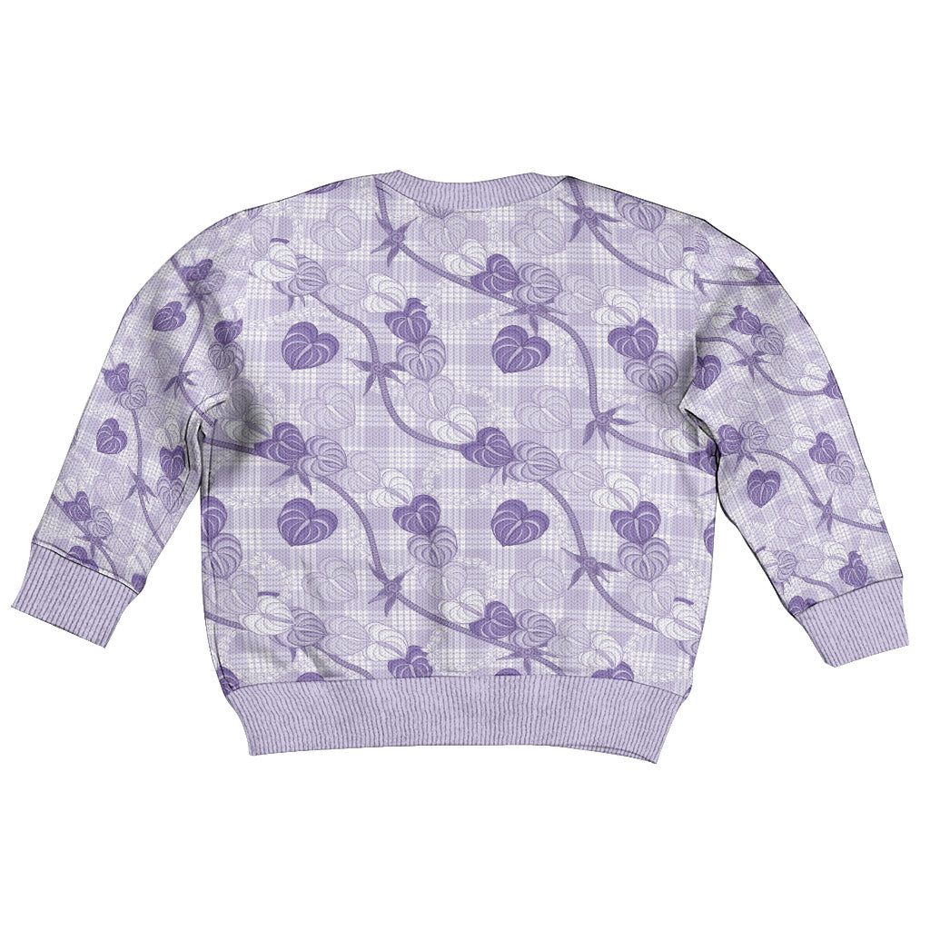 Anthurium Pikake Ti Leaf Palaka Kid Ugly Christmas Sweater Purple Version LT01 - Polynesian Pride