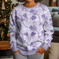 Anthurium Pikake Ti Leaf Palaka Kid Ugly Christmas Sweater Purple Version LT01 - Polynesian Pride