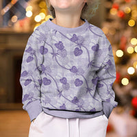 Anthurium Pikake Ti Leaf Palaka Kid Ugly Christmas Sweater Purple Version LT01 - Polynesian Pride