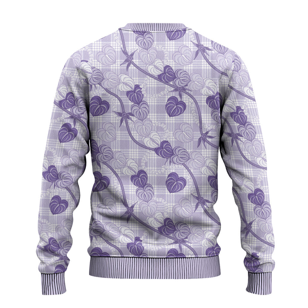 Anthurium Pikake Ti Leaf Palaka Ugly Christmas Sweater Purple Version LT01 - Polynesian Pride