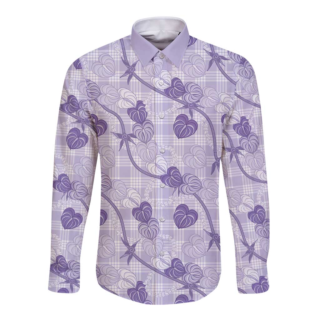 Anthurium Pikake Ti Leaf Palaka Long Sleeve Button Shirt Purple Version