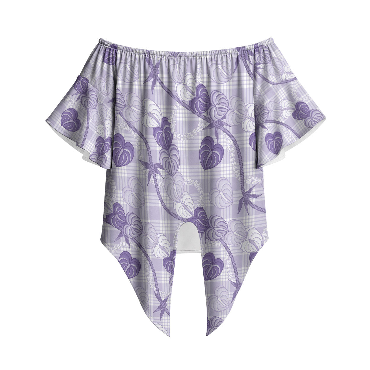 Anthurium Pikake Ti Leaf Palaka Off Shoulder Wrap Waist Top Purple Version LT01 Purple - Polynesian Pride