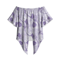 Anthurium Pikake Ti Leaf Palaka Off Shoulder Wrap Waist Top Purple Version LT01 Purple - Polynesian Pride