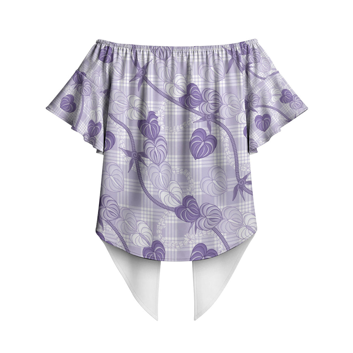 Anthurium Pikake Ti Leaf Palaka Off Shoulder Wrap Waist Top Purple Version LT01 - Polynesian Pride