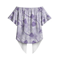 Anthurium Pikake Ti Leaf Palaka Off Shoulder Wrap Waist Top Purple Version LT01 - Polynesian Pride