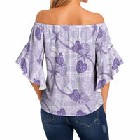 Anthurium Pikake Ti Leaf Palaka Off Shoulder Wrap Waist Top Purple Version LT01 - Polynesian Pride