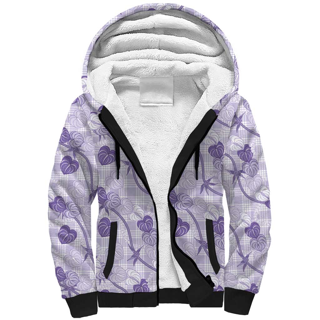 Anthurium Pikake Ti Leaf Palaka Sherpa Hoodie Purple Version LT01 Unisex Purple - Polynesian Pride