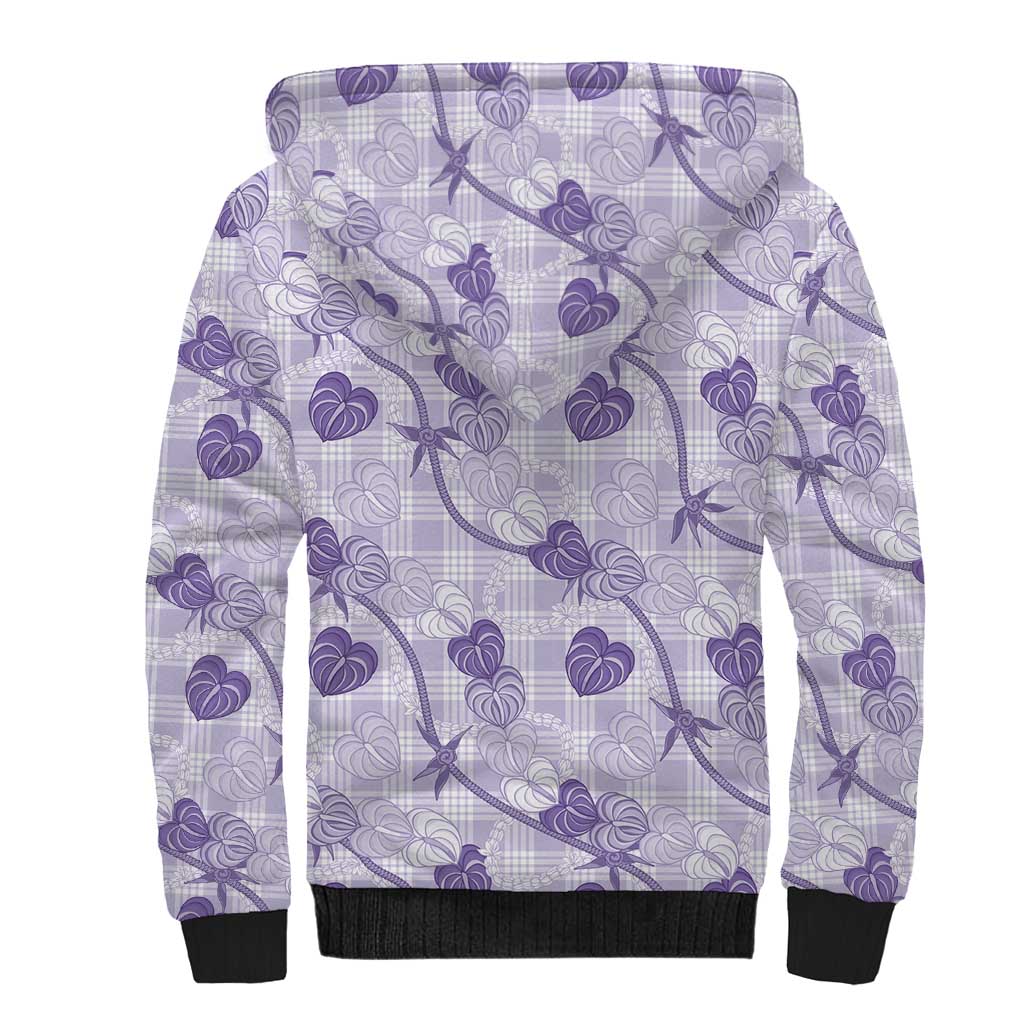 Anthurium Pikake Ti Leaf Palaka Sherpa Hoodie Purple Version LT01 - Polynesian Pride