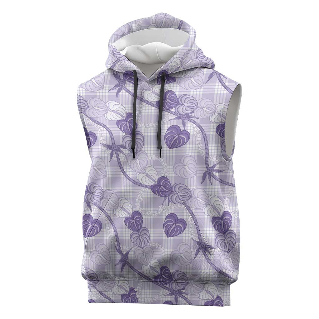 Anthurium Pikake Ti Leaf Palaka Sleeveless Hoodie Purple Version LT01 Purple - Polynesian Pride