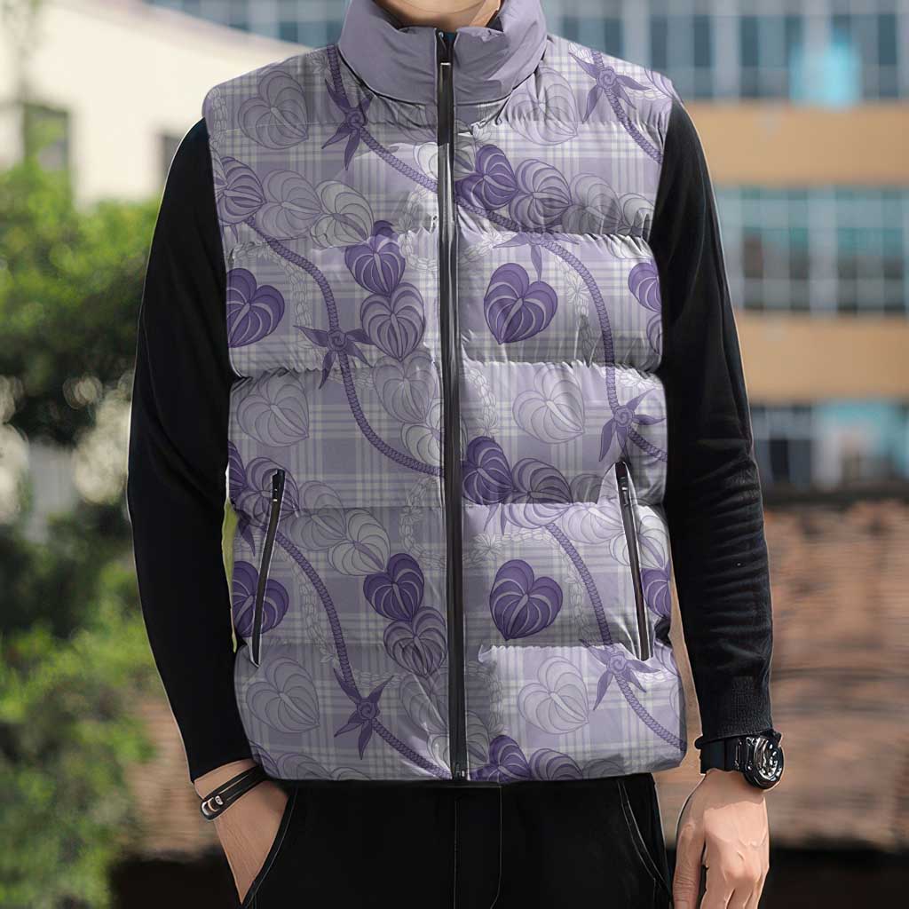 Anthurium Pikake Ti Leaf Palaka Sleeveless Puffer Jacket Purple Version