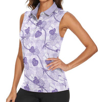 Anthurium Pikake Ti Leaf Palaka Women Sleeveless Polo Shirt Purple Version