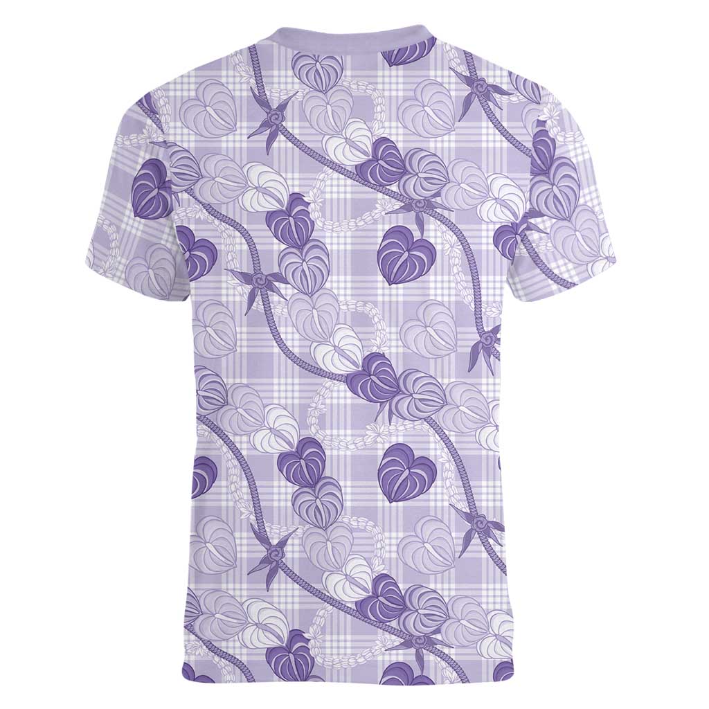 Anthurium Pikake Ti Leaf Palaka Women V-Neck T-Shirt Purple Version