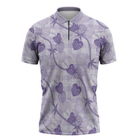 Anthurium Pikake Ti Leaf Palaka Zipper Polo Shirt Purple Version