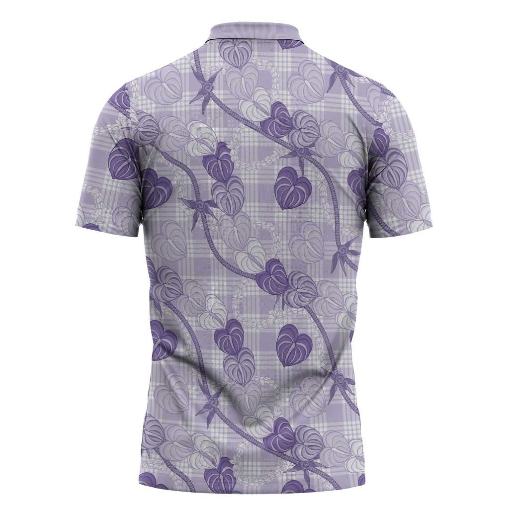 Anthurium Pikake Ti Leaf Palaka Zipper Polo Shirt Purple Version