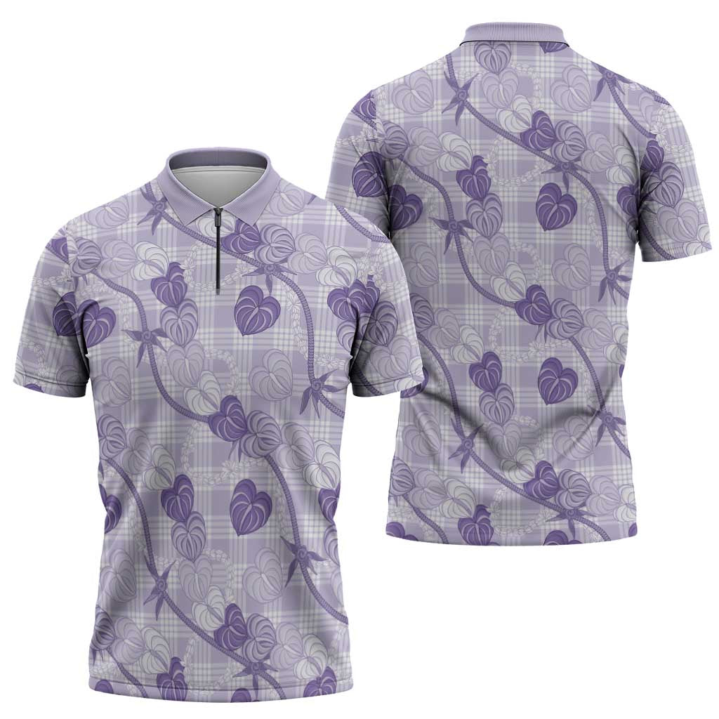 Anthurium Pikake Ti Leaf Palaka Zipper Polo Shirt Purple Version