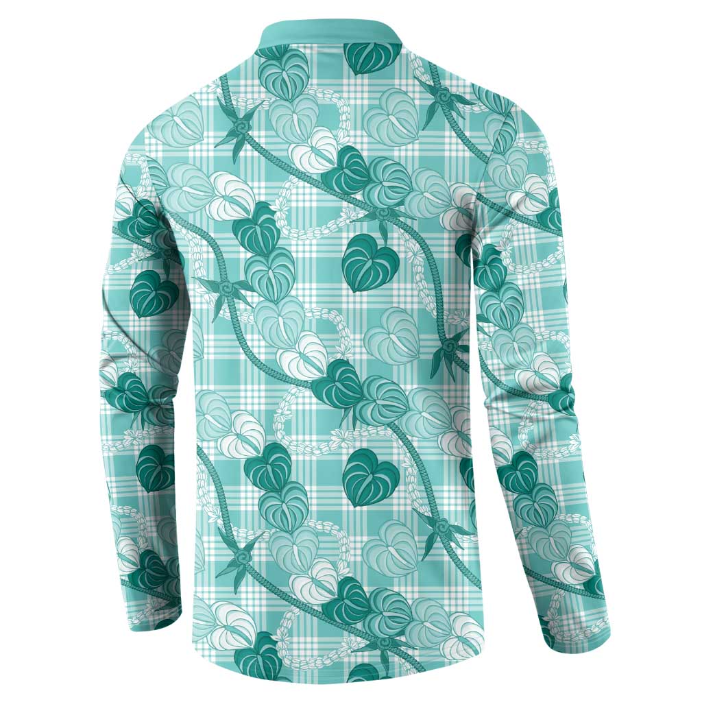 Anthurium Pikake Ti Leaf Palaka Button Sweatshirt Turquoise Version