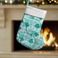 Anthurium Pikake Ti Leaf Palaka Christmas Stocking Turquoise Version LT01 Set of 2 Turquoise - Polynesian Pride