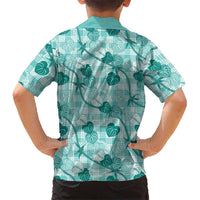 Anthurium Pikake Ti Leaf Palaka Family Matching Summer Maxi Dress and Hawaiian Shirt Turquoise Version