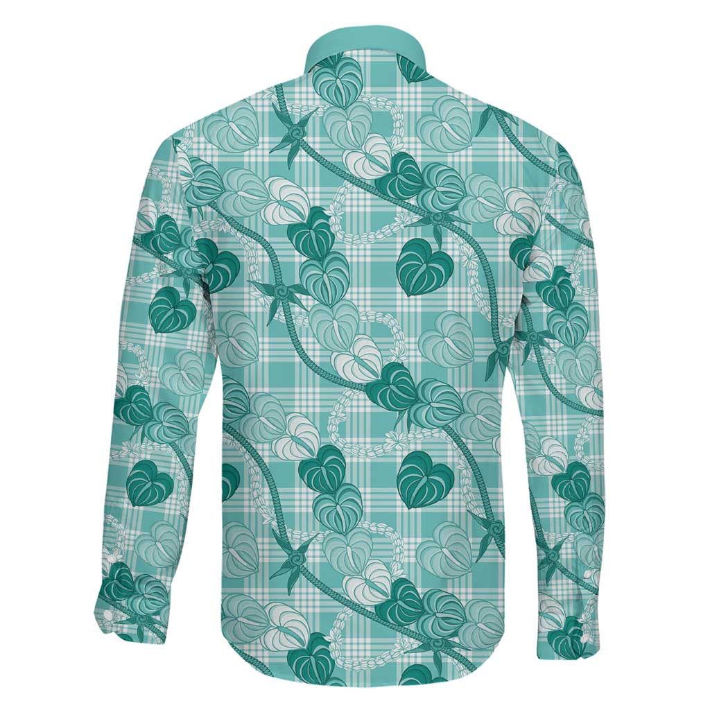 Anthurium Pikake Ti Leaf Palaka Family Matching Summer Maxi Dress and Hawaiian Shirt Turquoise Version