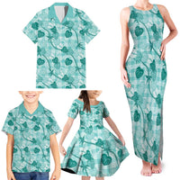 Anthurium Pikake Ti Leaf Palaka Family Matching Tank Maxi Dress and Hawaiian Shirt Turquoise Version LT01 - Polynesian Pride