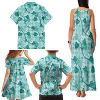 Anthurium Pikake Ti Leaf Palaka Family Matching Tank Maxi Dress and Hawaiian Shirt Turquoise Version LT01 - Polynesian Pride