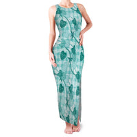 Anthurium Pikake Ti Leaf Palaka Family Matching Tank Maxi Dress and Hawaiian Shirt Turquoise Version LT01 Mom's Dress Turquoise - Polynesian Pride