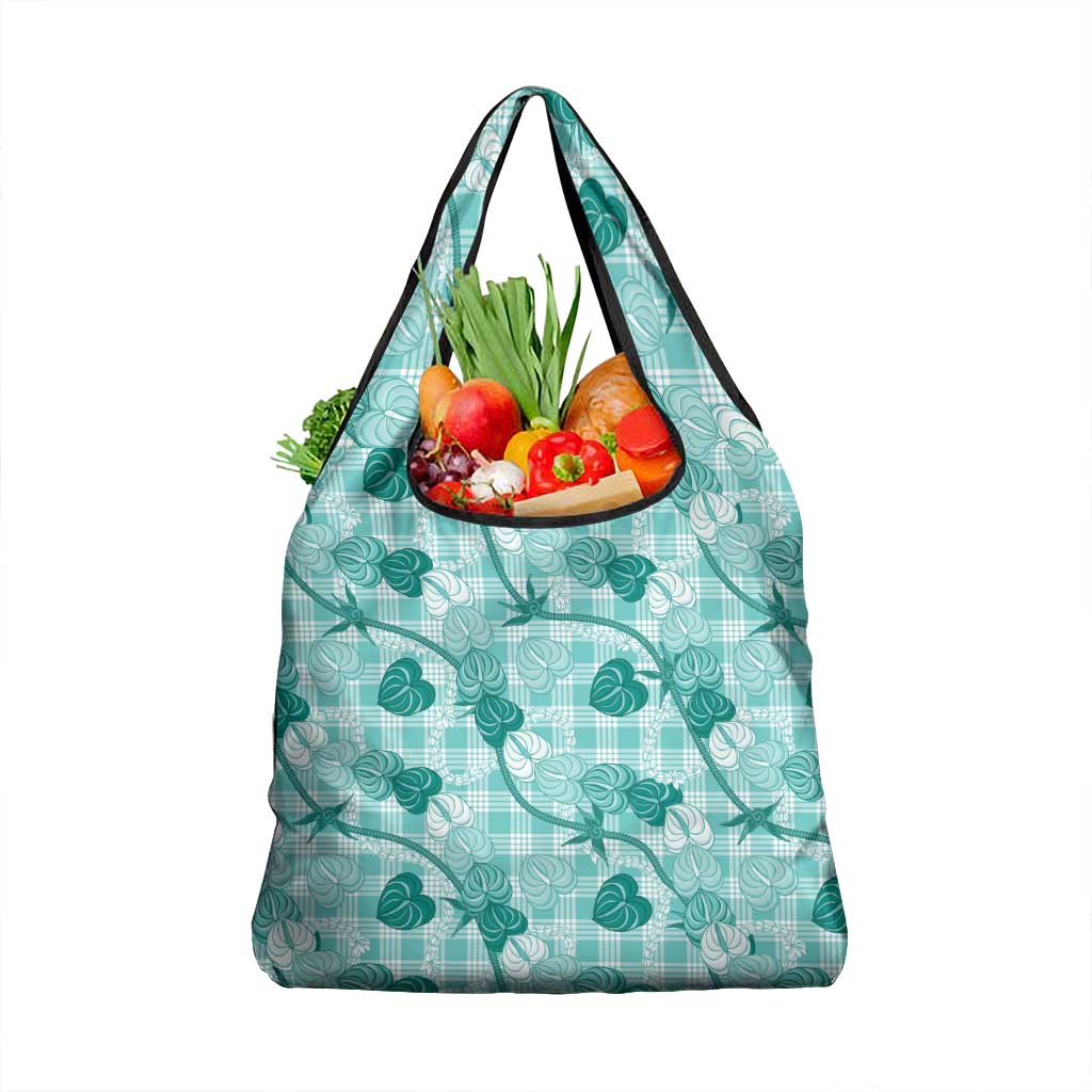 Anthurium Pikake Ti Leaf Palaka Grocery Bag Turquoise Version