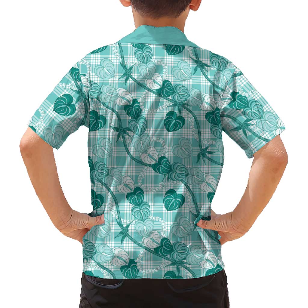 Anthurium Pikake Ti Leaf Palaka Kid Hawaiian Shirt Turquoise Version