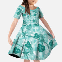 Anthurium Pikake Ti Leaf Palaka Kid Short Sleeve Dress Turquoise Version LT01 KID Turquoise - Polynesian Pride