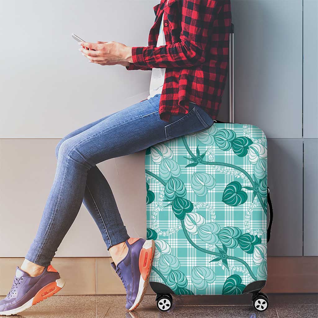 Anthurium Pikake Ti Leaf Palaka Luggage Cover Turquoise Version