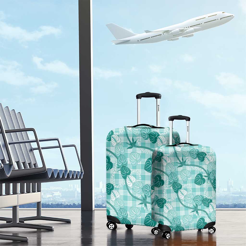Anthurium Pikake Ti Leaf Palaka Luggage Cover Turquoise Version