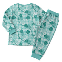 Anthurium Pikake Ti Leaf Palaka Christmas Pajama Set Turquoise Version LT01 - Polynesian Pride