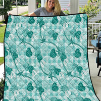 Anthurium Pikake Ti Leaf Palaka Quilt Turquoise Version