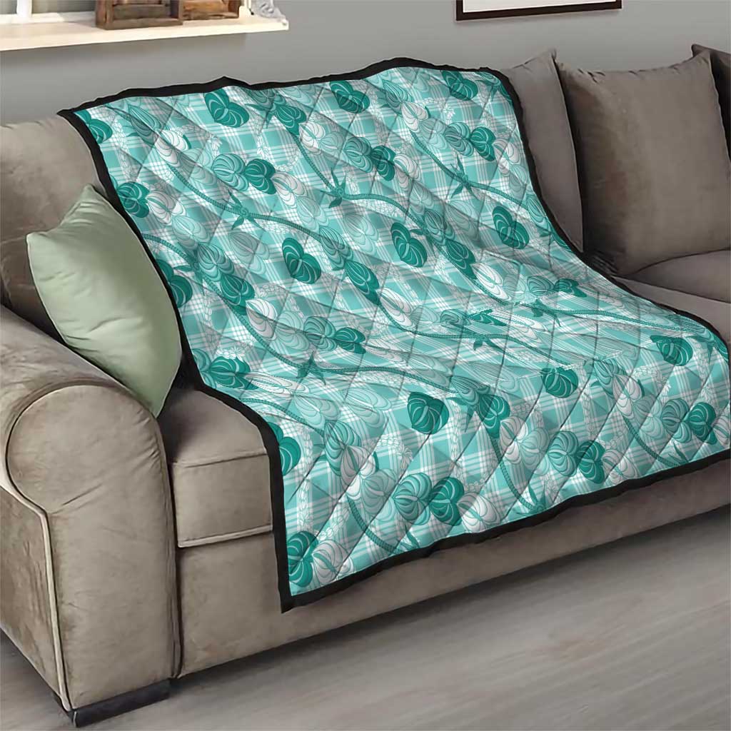 Anthurium Pikake Ti Leaf Palaka Quilt Turquoise Version