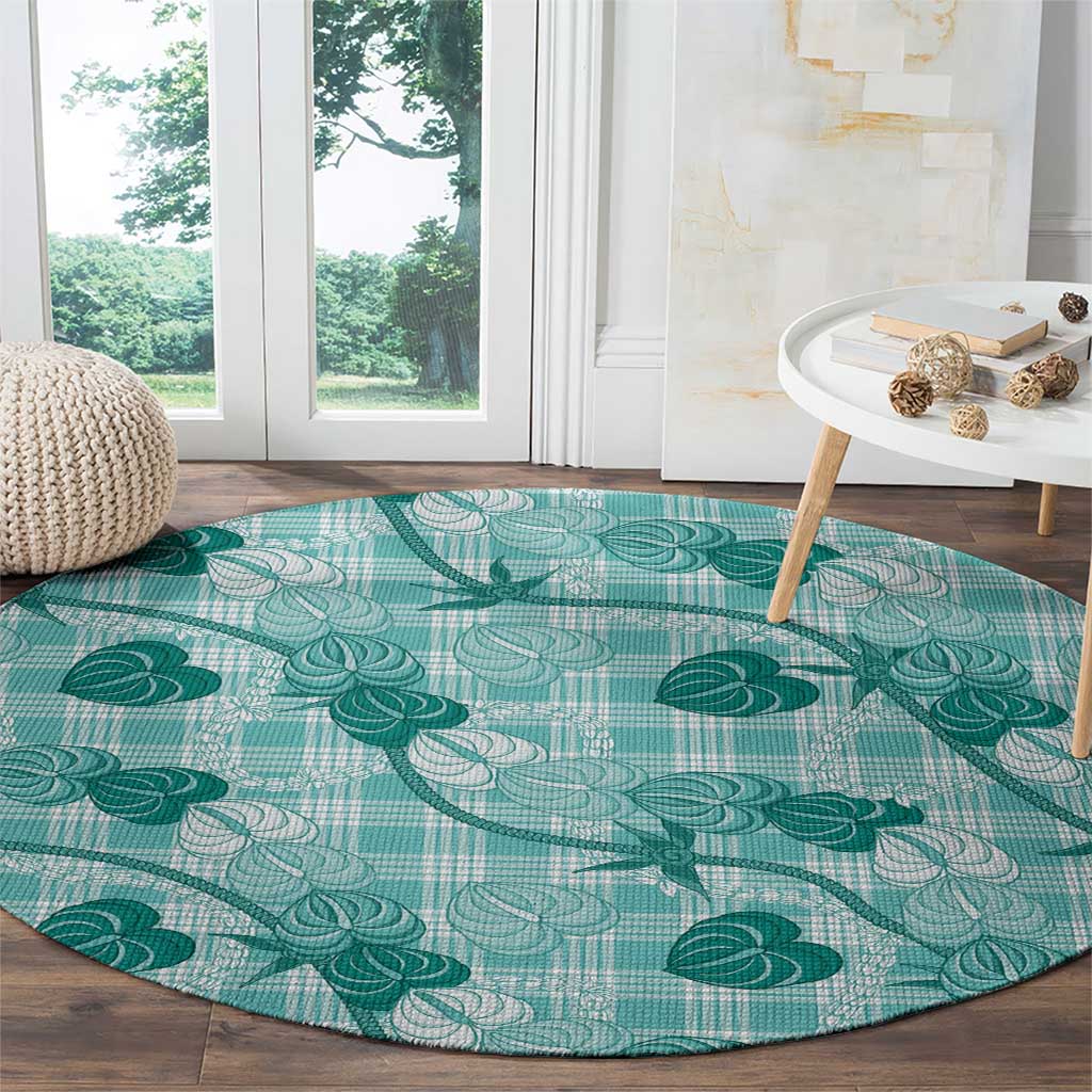 Anthurium Pikake Ti Leaf Palaka Round Carpet Turquoise Version