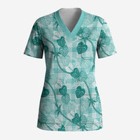 Anthurium Pikake Ti Leaf Palaka Scrub Top Turquoise Version