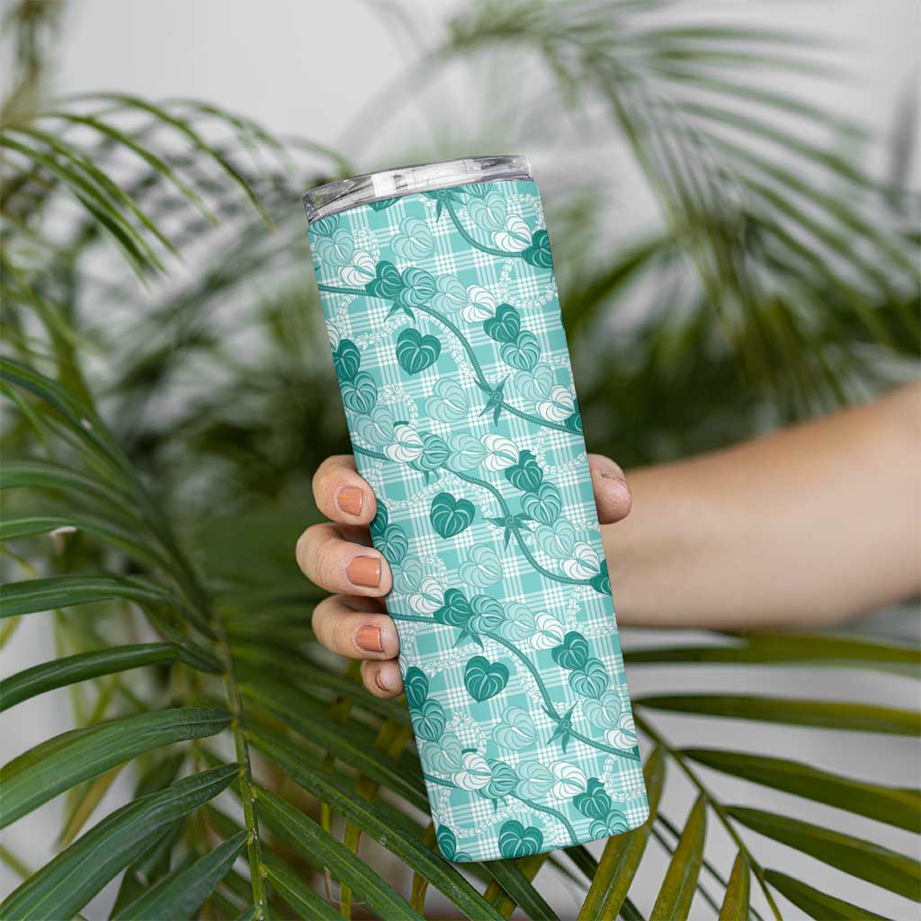 Anthurium Pikake Ti Leaf Palaka Skinny Tumbler Turquoise Version