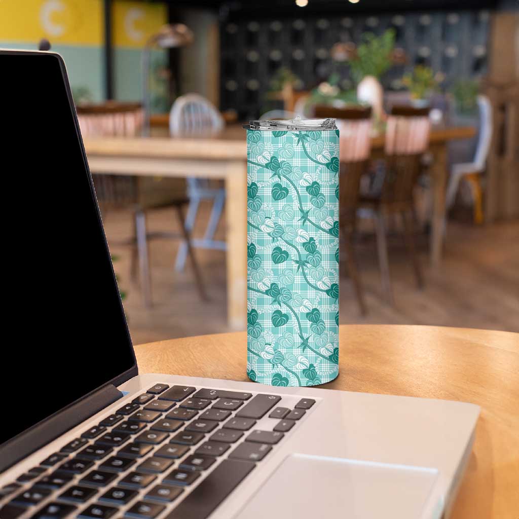 Anthurium Pikake Ti Leaf Palaka Skinny Tumbler Turquoise Version