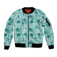 Anthurium Pikake Ti Leaf Palaka Sleeve Zip Bomber Jacket Turquoise Version
