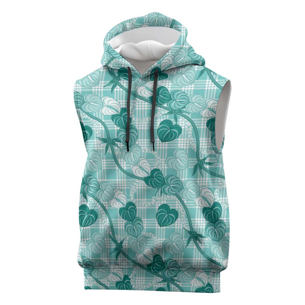 Anthurium Pikake Ti Leaf Palaka Sleeveless Hoodie Turquoise Version LT01 Turquoise - Polynesian Pride